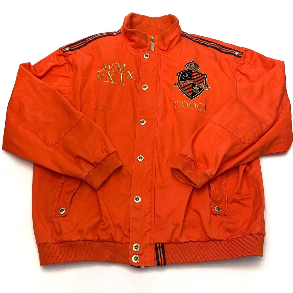Coogi Orange Jacket Zip Button Crest Cotton Mens XXL